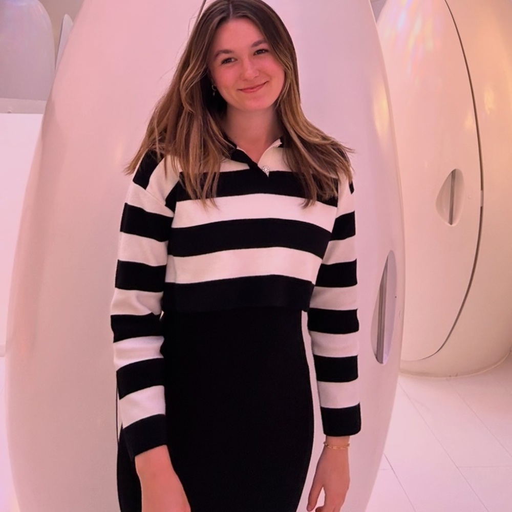 Zara Black and White Striped sweater cropped